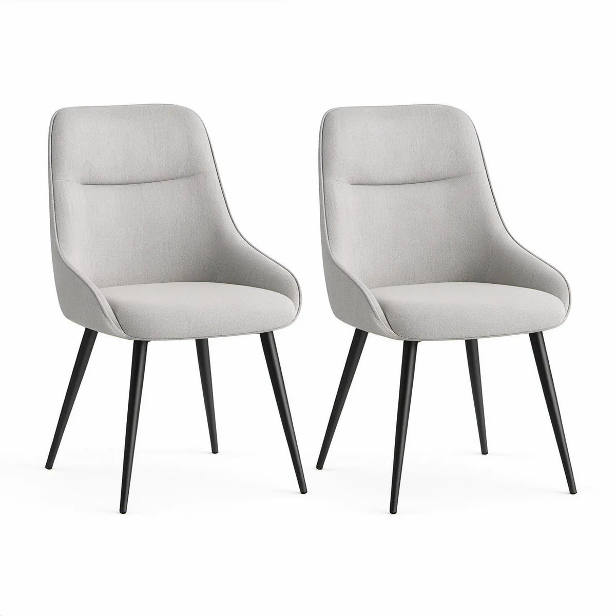 Set of 2 Light Gray Upholstered Dining Chairs with Black Metal Legs, 22 x 24 x 34 Inches