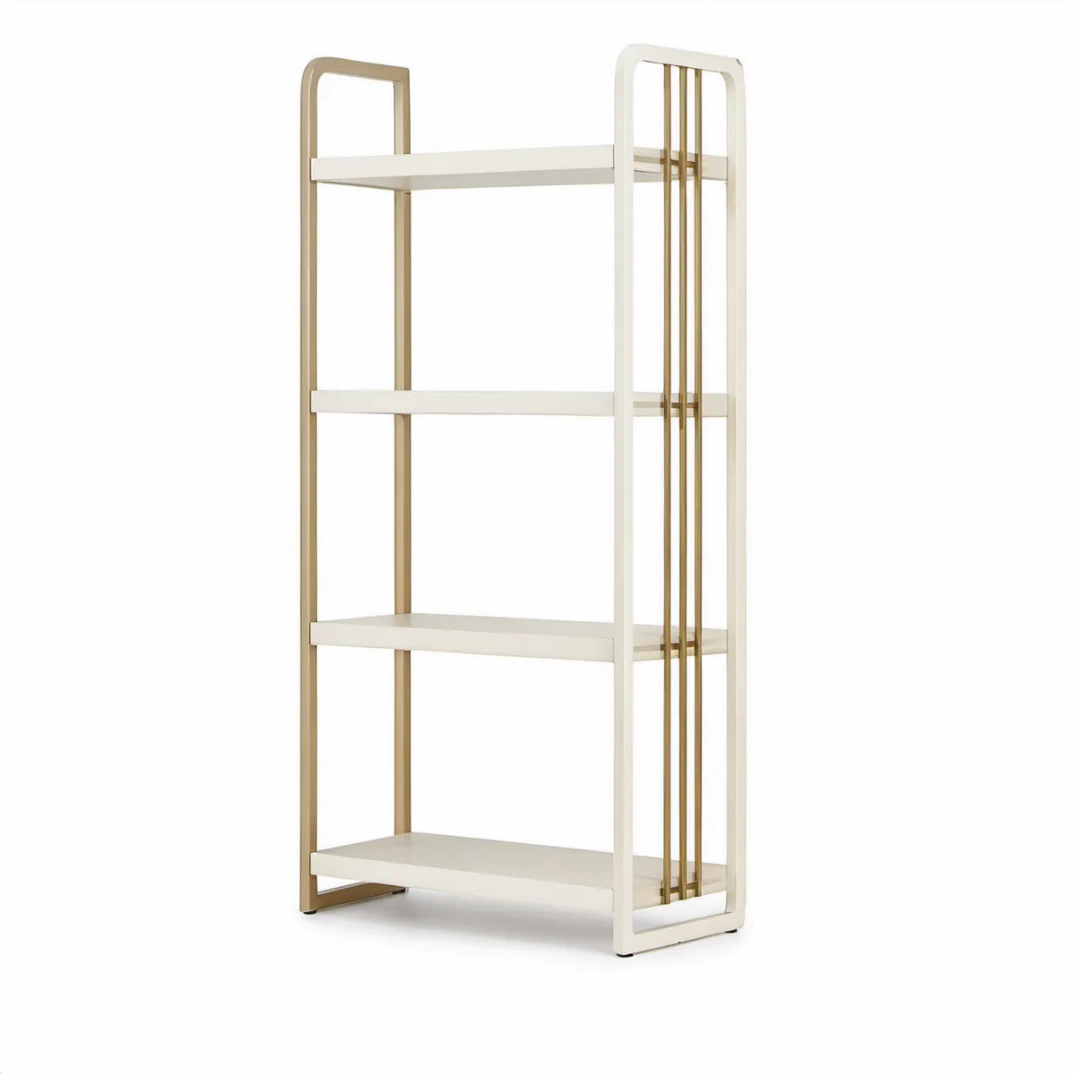 4-Tier Steel and MDF Shelf Unit, White and Gold, 60 x 30 x 180 cm