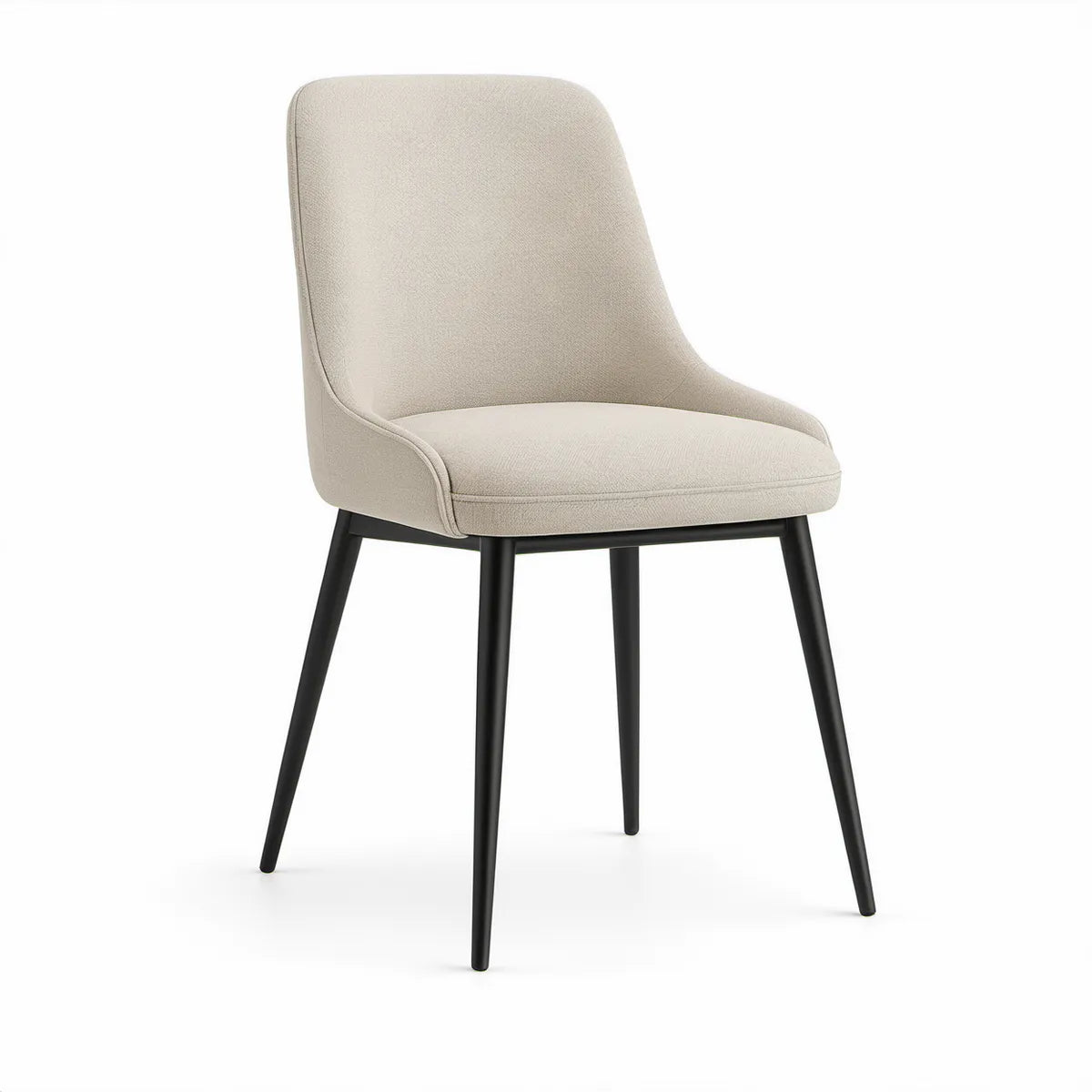 Beige Upholstered Dining Chair with Black Steel Legs, 22 x 24 x 34 in