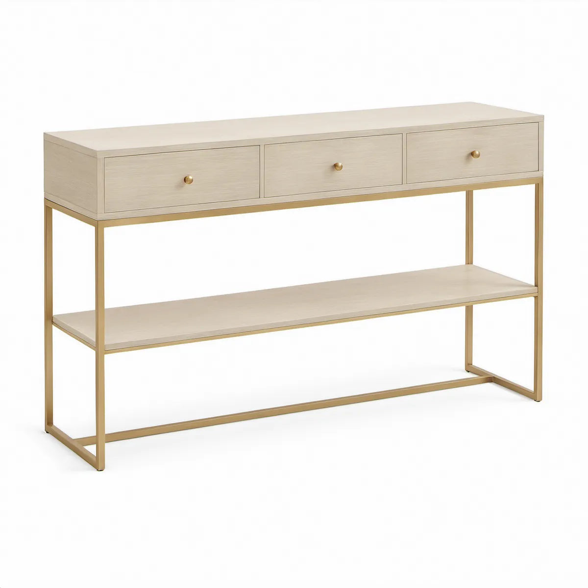 60 in Ivory and Gold Console Table with 3 Drawers and Lower Shelf