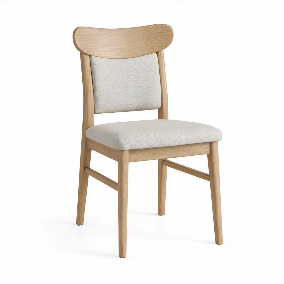 Upholstered Dining Chair, Natural Oak Frame with Beige Polyester Seat, 19.7 x 22.4 x 33.5 in