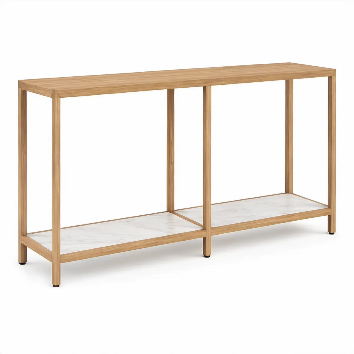 Natural Bamboo Console Table with White Faux Marble Shelf, 47.2 x 13.8 x 31.5 in