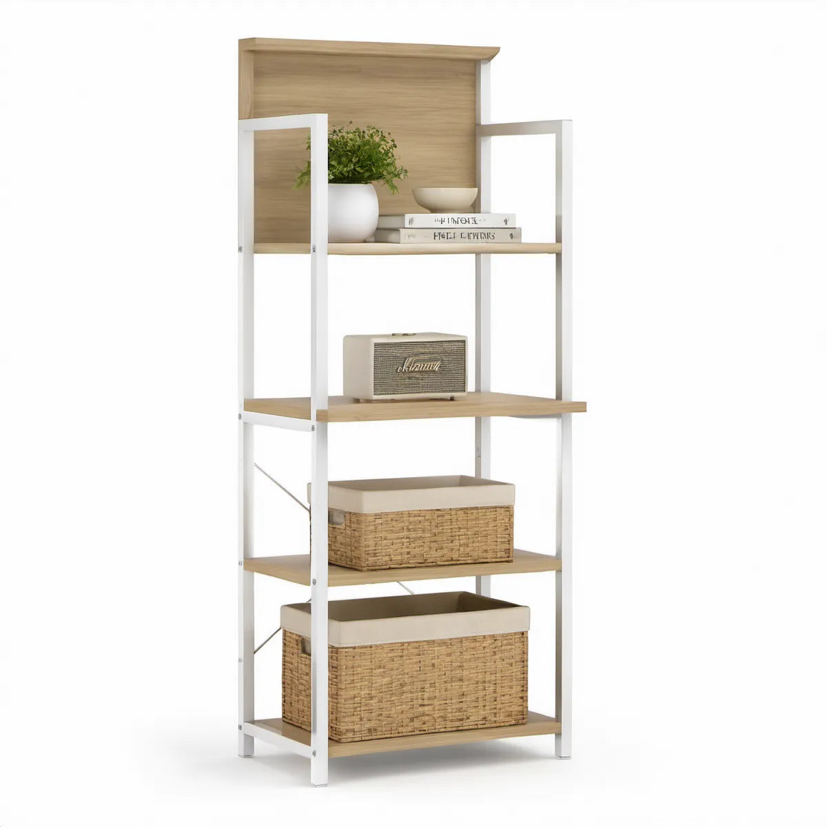 4-Tier Freestanding Bookcase, 27.6 x 13.8 x 70.9 in, Natural and White