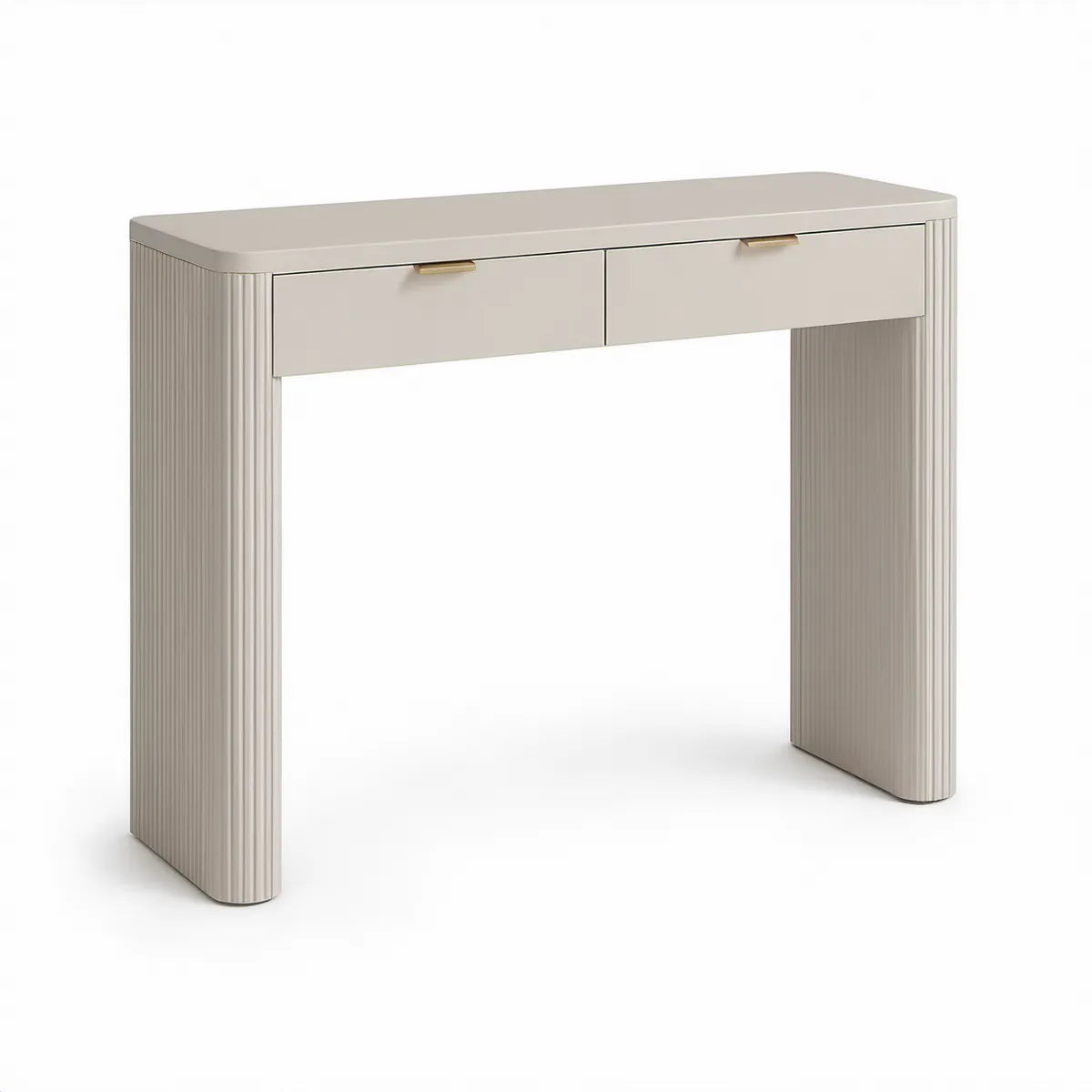 47.2 x 17.7 x 31.5 in Cream Engineered Wood Console Table with 2 Drawers and Gold Pulls