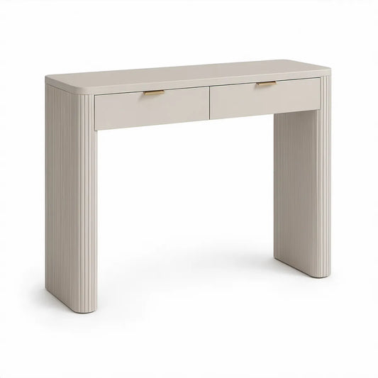 47.2 x 17.7 x 31.5 in Cream Engineered Wood Console Table with 2 Drawers and Gold Pulls