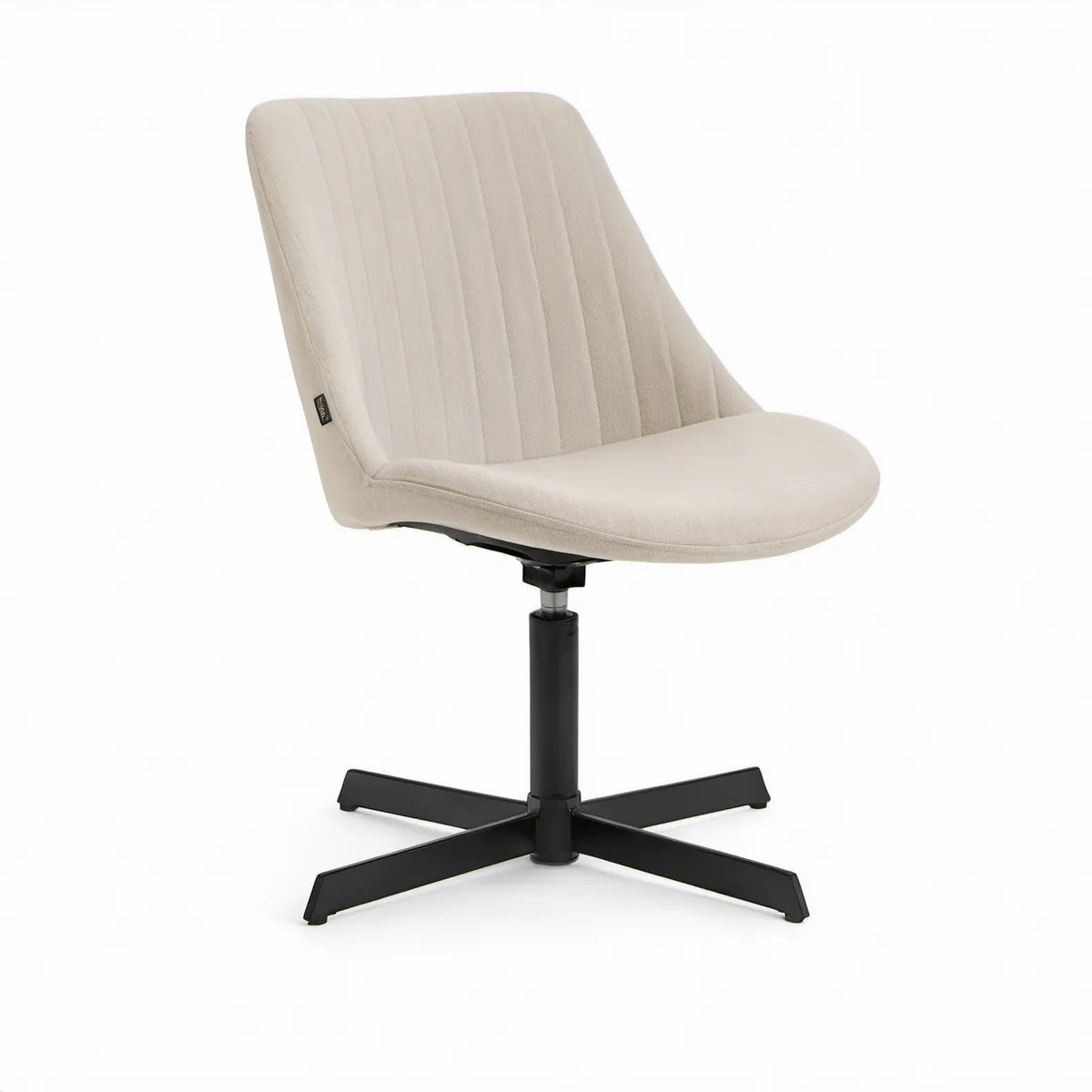 Adjustable Swivel Dining Chair, Cream Polyester Upholstery, Black Steel Star Base, 24.0 x 24.4 x 33.5 in