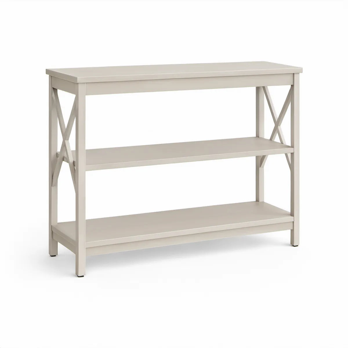 White Engineered Wood Console Table, 42 x 14 x 30 in, with 2 Open Shelves