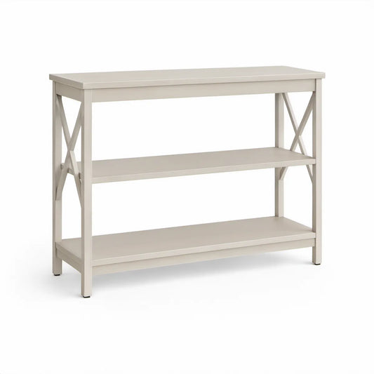White Engineered Wood Console Table, 42 x 14 x 30 in, with 2 Open Shelves