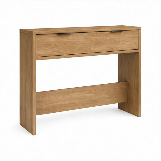Natural Oak Console Table with 2 Drawers and Black Pulls, 47.2 x 15.7 x 31.5 in