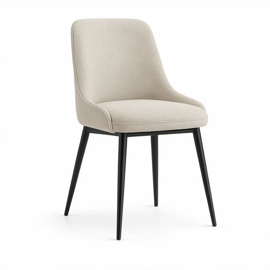 Beige Upholstered Dining Chair with Black Steel Legs, 22 x 24 x 34 in