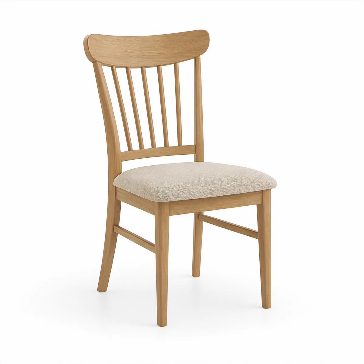 Solid Rubberwood Spindle Back Dining Chair with Upholstered Beige Seat, Natural, 18 x 22 x 38 in