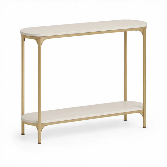 Modern Console Table, 47.2 x 15.7 x 31.5 in, White MDF Shelves with Gold Steel Frame