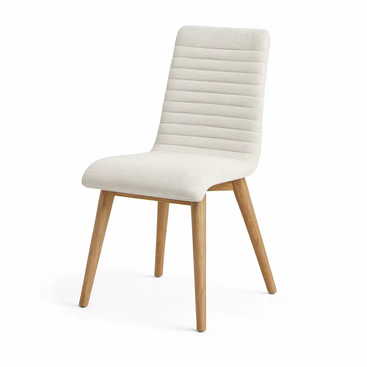 Cream Upholstered High-Back Dining Chair with Natural Oak Legs, 18.5 x 23 x 35 in