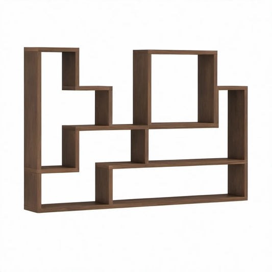Geometric Open Display Shelf, 70.9 x 11.8 x 70.9 in, Engineered Wood, Walnut Brown
