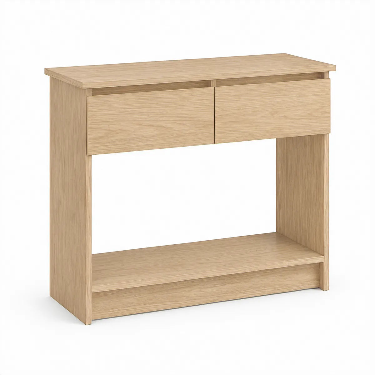 Light Oak 2-Drawer Storage Table with Open Shelf, 120 x 35 x 90 cm