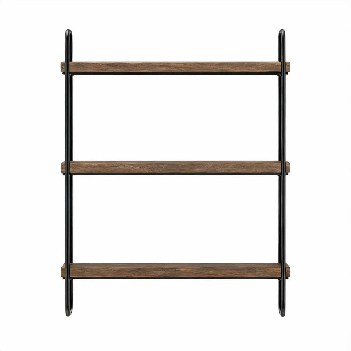 3-Tier Wall-Mounted Shelf, Solid Pine Wood and Steel, Brown/Black, 24 x 6 x 30 in