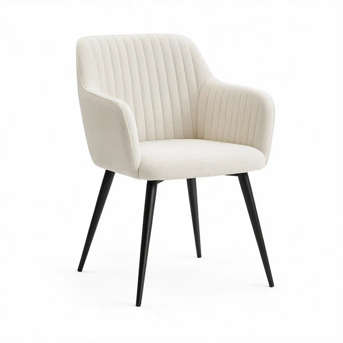 Cream Boucle Upholstered Armchair with Black Steel Legs, 24 x 24 x 33 in