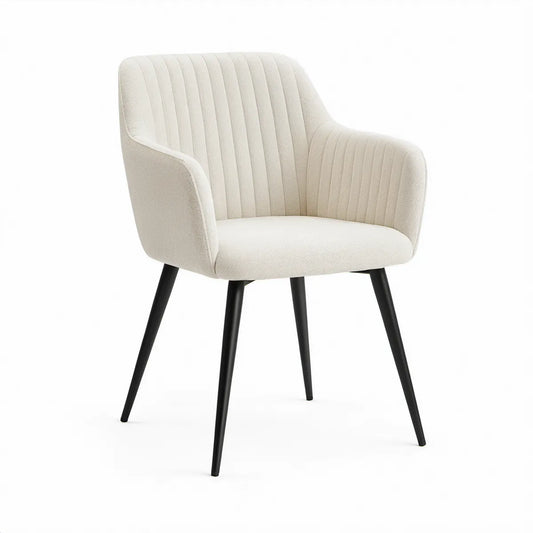 Cream Boucle Upholstered Armchair with Black Steel Legs, 24 x 24 x 33 in